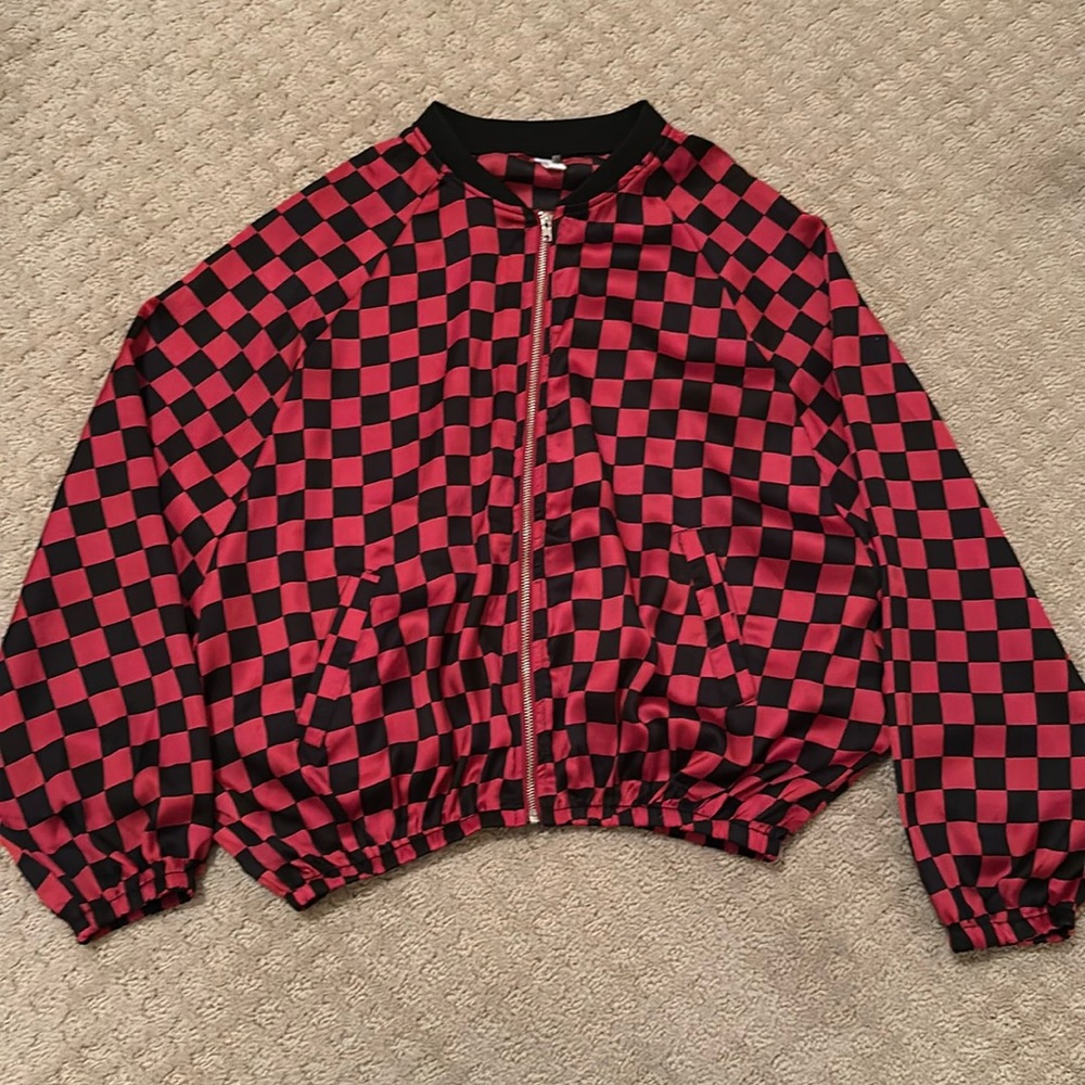 Red and Black Check zip Jacket